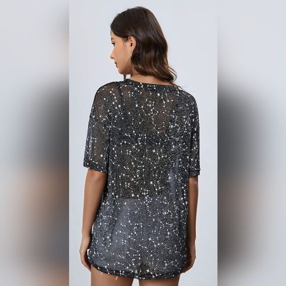 Black Sheer Mesh Galaxy Blouse - Picture 2 of 2
